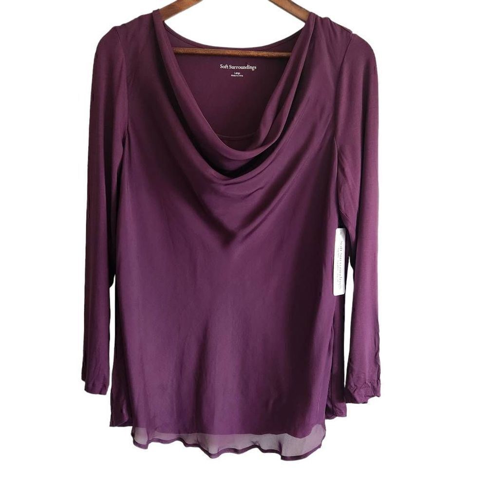 ‎Soft Surroundings Nikkita Sheer Silk Cowl Neck Top Size Large